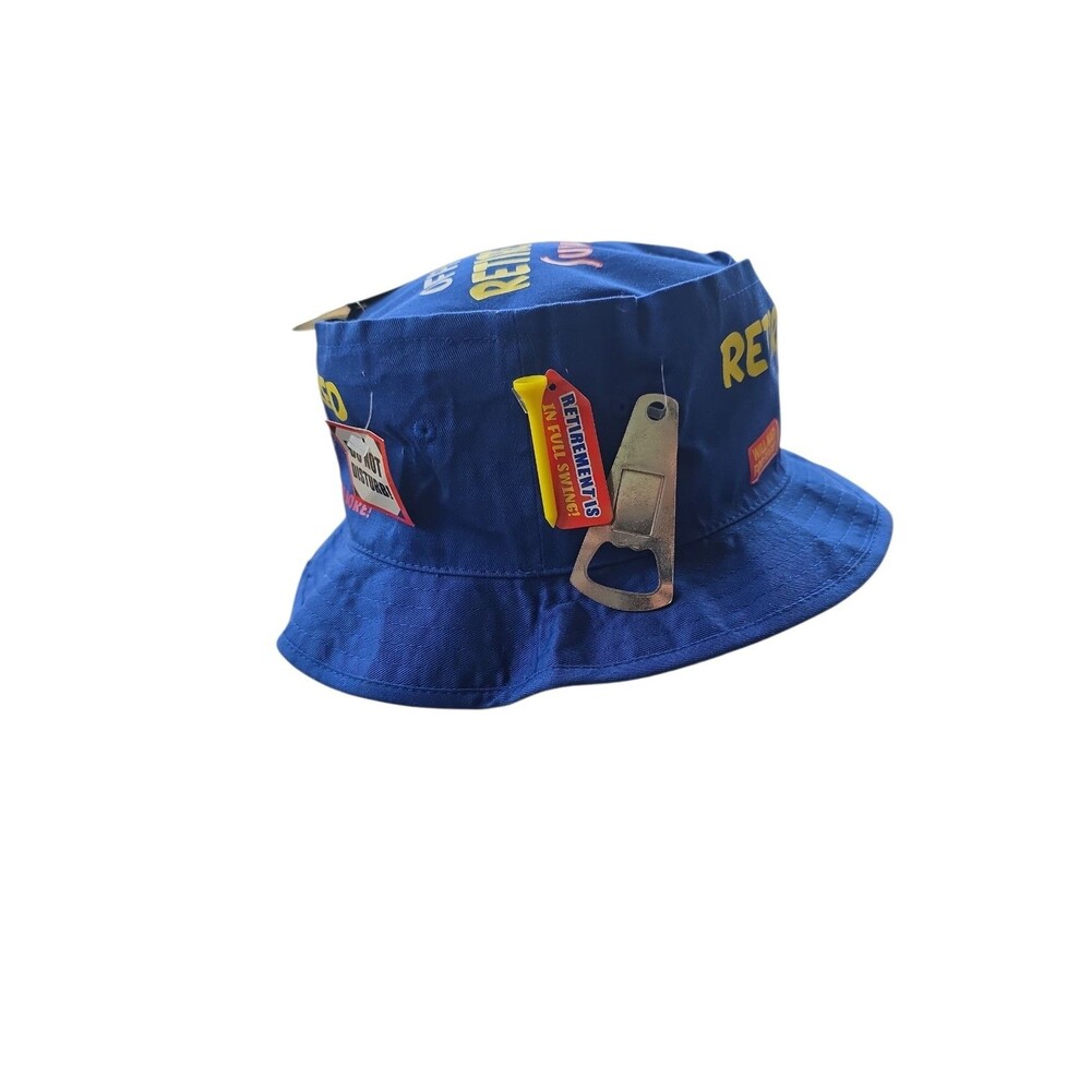 Official Retirement Survival Bucket Hat NWT Blue Fishing Bobber Bottle Opener - Picture 4 of 10
